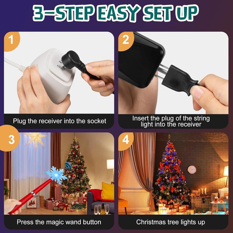 Airjam Wireless Remote Control Outlet, Magic Light Wand for Christmas Tree Lights and Home Decoration Lights, Remote Light Switch with Music, Christmas Gift for Kids/Friends/Family, Red - Image 4